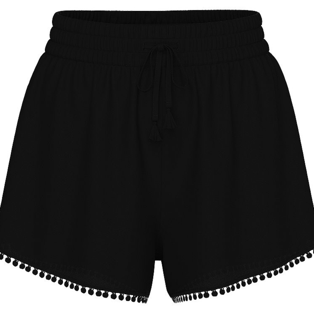 Victoria's Secret Black High Waist Shorts with Pom-Pom Trim Set Size M